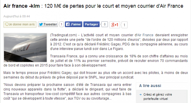 Air france -klm - 120 M€ de pertes pour le court et moyen courrier d'Air France - Trading Sat.png